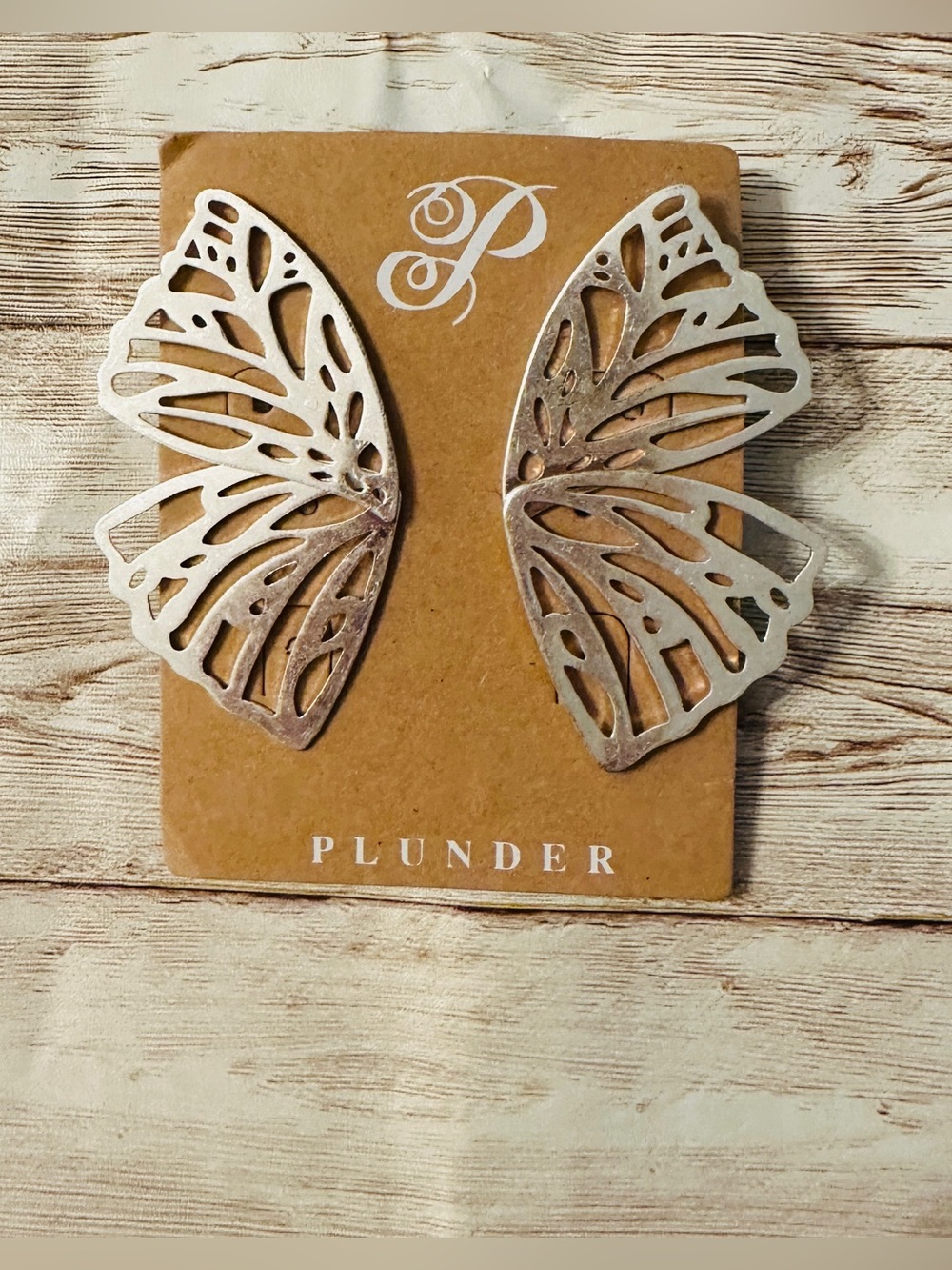 Plunder Silver Butterfly Wing Statement Post style Earrings*Brand New! - Picture 3 of 3